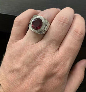 9.70 Carats Natural Diamond & Ruby 14K Solid White Gold Men's Ring