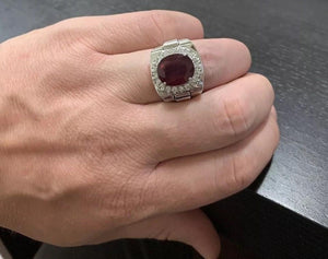 9.70 Carats Natural Diamond & Ruby 14K Solid White Gold Men's Ring