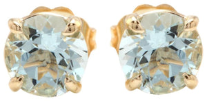 Exquisite 2.00 Carats Natural Aquamarine 14K Solid Yellow Gold Stud Earrings