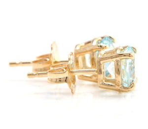 Exquisite 2.00 Carats Natural Aquamarine 14K Solid Yellow Gold Stud Earrings