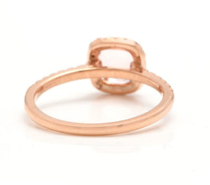 1.40 Carats Natural Morganite and Diamond 14K Solid Rose Gold Set of Matching Rings