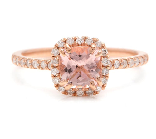 1.20 Carats Natural Morganite and Diamond 14K Solid Rose Gold Ring