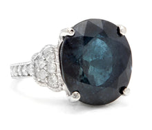 Load image into Gallery viewer, 20.60 Carats Exquisite Natural Blue Sapphire and Diamond 14K Solid White Gold Ring