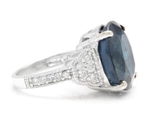 Load image into Gallery viewer, 20.60 Carats Exquisite Natural Blue Sapphire and Diamond 14K Solid White Gold Ring