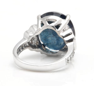20.60 Carats Exquisite Natural Blue Sapphire and Diamond 14K Solid White Gold Ring