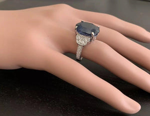20.60 Carats Exquisite Natural Blue Sapphire and Diamond 14K Solid White Gold Ring