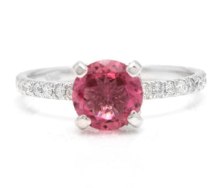 1.85 Carats Natural Very Nice Looking Tourmaline and Diamond 14K Solid White Gold Ring