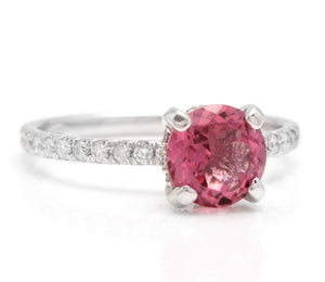 1.85 Carats Natural Very Nice Looking Tourmaline and Diamond 14K Solid White Gold Ring
