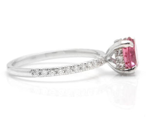 1.85 Carats Natural Very Nice Looking Tourmaline and Diamond 14K Solid White Gold Ring