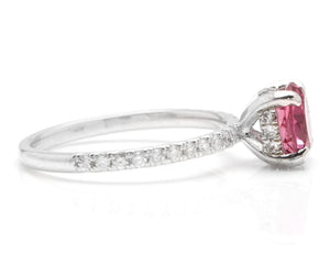 1.85 Carats Natural Very Nice Looking Tourmaline and Diamond 14K Solid White Gold Ring