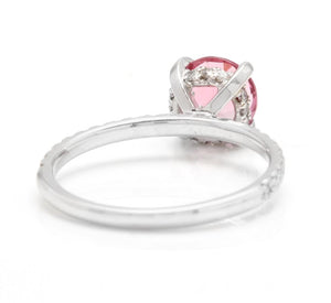 1.85 Carats Natural Very Nice Looking Tourmaline and Diamond 14K Solid White Gold Ring