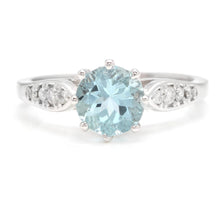 Load image into Gallery viewer, 1.82 Carats Impressive Natural Aquamarine and Diamond 14K Solid White Gold Ring