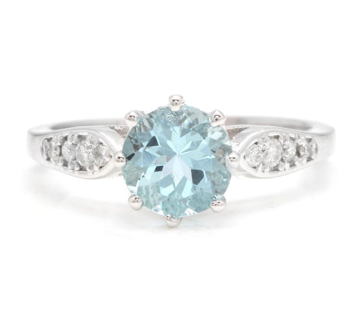 1.82 Carats Impressive Natural Aquamarine and Diamond 14K Solid White Gold Ring