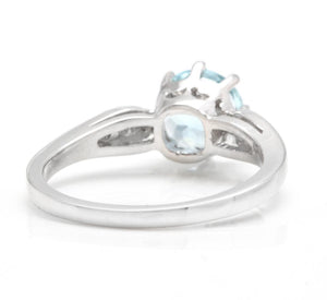 1.82 Carats Impressive Natural Aquamarine and Diamond 14K Solid White Gold Ring