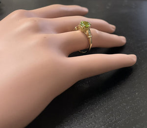 1.58 Carats Impressive Natural Peridot and Diamond 14K Yellow Gold Ring