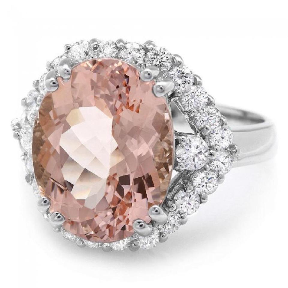 7.15 Carats Exquisite Natural Morganite and Diamond 14K Solid White Gold Ring