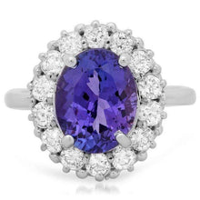 Load image into Gallery viewer, 4.80 Carats Natural Tanzanite and Diamond 14k Solid White Gold Ring