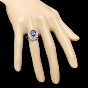 4.80 Carats Natural Tanzanite and Diamond 14k Solid White Gold Ring