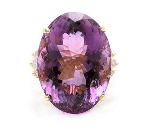 28.25 Carats Natural Amethyst and Diamond 14K Solid Yellow Gold Ring