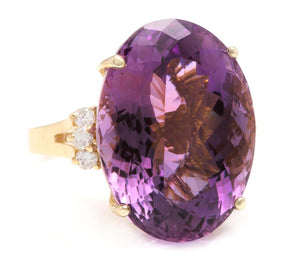 28.25 Carats Natural Amethyst and Diamond 14K Solid Yellow Gold Ring