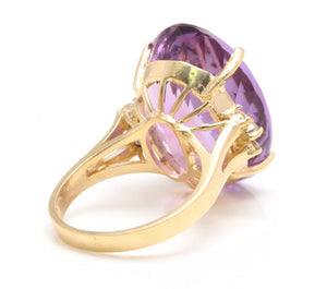 28.25 Carats Natural Amethyst and Diamond 14K Solid Yellow Gold Ring