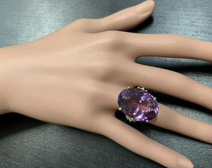 28.25 Carats Natural Amethyst and Diamond 14K Solid Yellow Gold Ring