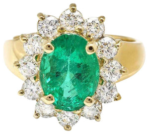 4.20 Carats Natural Emerald and Diamond 14K Solid Yellow Gold Ring