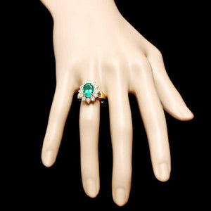 4.20 Carats Natural Emerald and Diamond 14K Solid Yellow Gold Ring