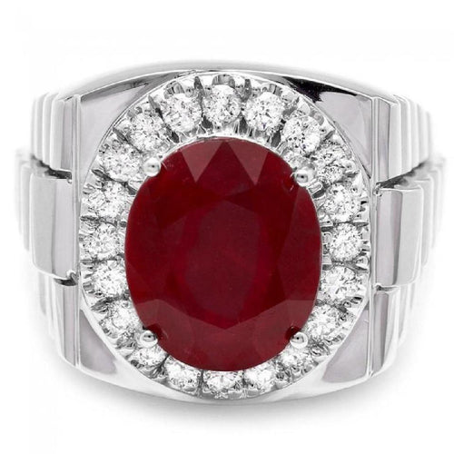 10.20 Carats Natural Diamond & Ruby 18K Solid White Gold Men's Ring