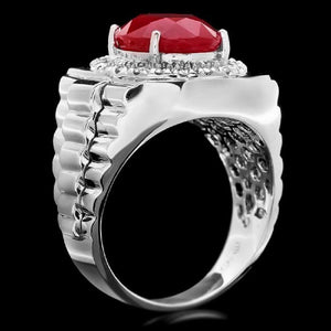 10.20 Carats Natural Diamond & Ruby 18K Solid White Gold Men's Ring