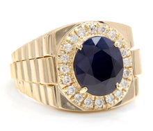 Load image into Gallery viewer, 8.70 Carats Natural Diamond &amp; Blue Sapphire 14K Solid Yellow Gold Men&#39;s Ring