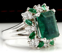 Load image into Gallery viewer, 6.90 Carats Natural Emerald and Diamond 14K Solid White Gold Ring