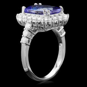 5.65 Carats Natural Very Nice Looking Tanzanite and Diamond 14K Solid White Gold Ring