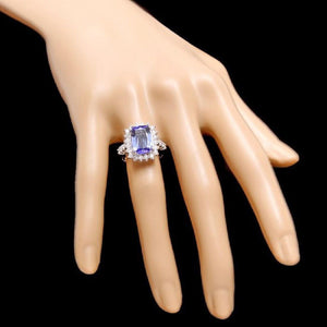 5.65 Carats Natural Very Nice Looking Tanzanite and Diamond 14K Solid White Gold Ring