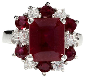 7.05 Carats Impressive Natural Red Ruby and Diamond 14K White Gold Ring