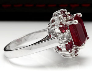 7.05 Carats Impressive Natural Red Ruby and Diamond 14K White Gold Ring