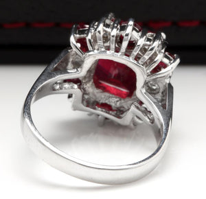 7.05 Carats Impressive Natural Red Ruby and Diamond 14K White Gold Ring