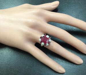 7.05 Carats Impressive Natural Red Ruby and Diamond 14K White Gold Ring