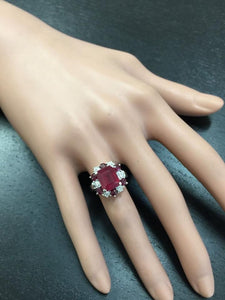 7.05 Carats Impressive Natural Red Ruby and Diamond 14K White Gold Ring