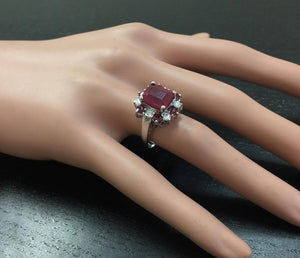 7.05 Carats Impressive Natural Red Ruby and Diamond 14K White Gold Ring