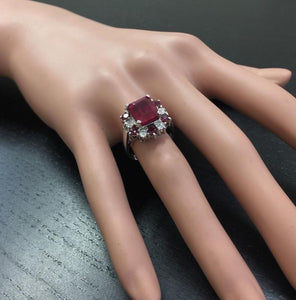 7.05 Carats Impressive Natural Red Ruby and Diamond 14K White Gold Ring