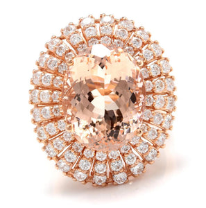 12.65 Carats Impressive Natural Morganite and Diamond 14K Solid Rose Gold Ring