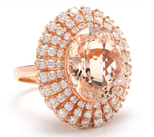 12.65 Carats Impressive Natural Morganite and Diamond 14K Solid Rose Gold Ring