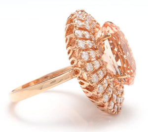 12.65 Carats Impressive Natural Morganite and Diamond 14K Solid Rose Gold Ring