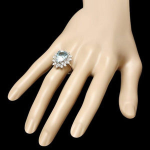 5.60 Carats Natural Aquamarine and Diamond 14K Solid White Gold Ring