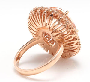 12.65 Carats Impressive Natural Morganite and Diamond 14K Solid Rose Gold Ring