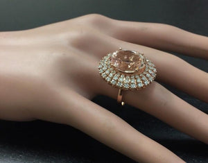 12.65 Carats Impressive Natural Morganite and Diamond 14K Solid Rose Gold Ring