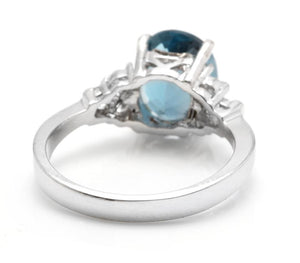 3.00 Carats Natural Impressive London Blue Topaz and Diamond 14K White Gold Ring