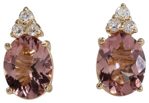 Exquisite 2.90 Carats Natural Morganite and Diamond 14K Solid Yellow Gold Stud Earrings