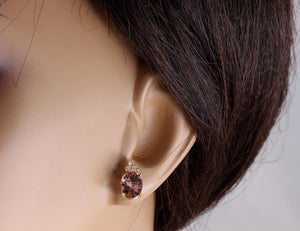 Exquisite 2.90 Carats Natural Morganite and Diamond 14K Solid Yellow Gold Stud Earrings